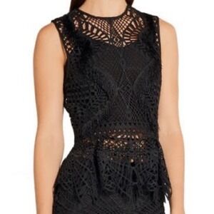 Jonathan Simkhai Geometric Guipure Lace Fringe Peplum Top Black Chic Fairy Sz 8